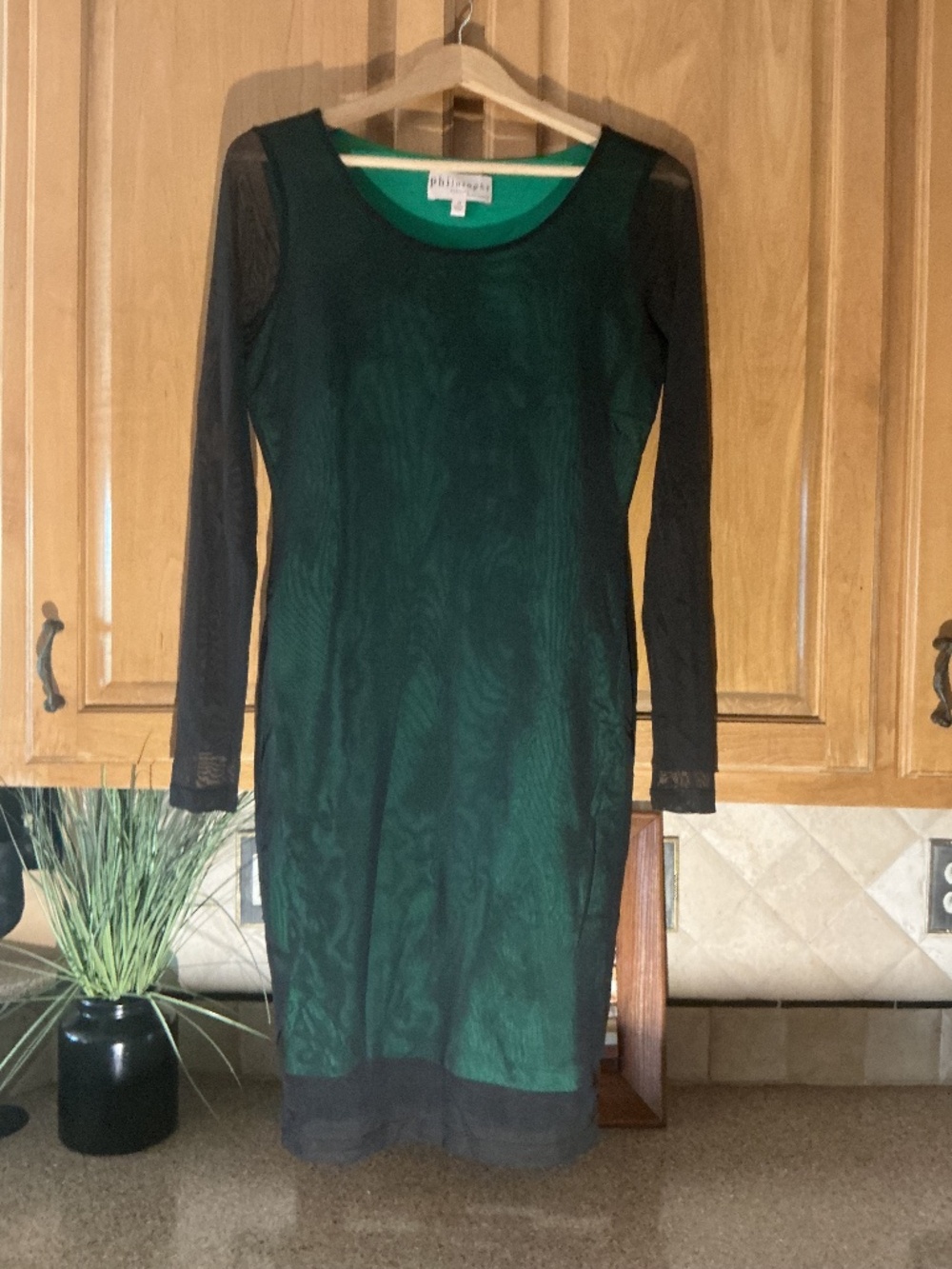 New Black Green Sheer Dress